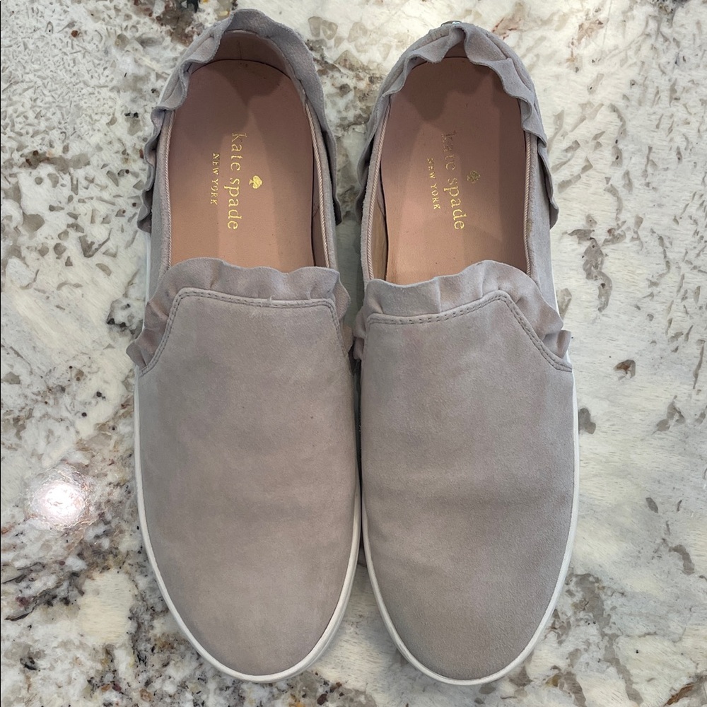 Kate Spade Lilly Women’s Slip On. Suede Uppers with Scalloped Trim. Nice neutral